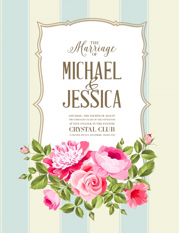 Elegant Wedding Invitations with Flowers Vector (12 )