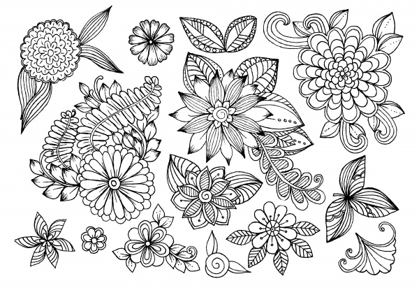  | Flower pattern Background. White and black floral doodles (51 )