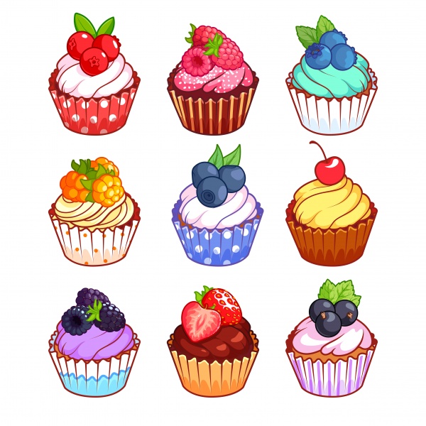 Set of cupcakes with different berries, food menu (18 )