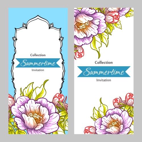 Summertime collection. Romantic botanical invitation. Greeting card with floral background (20 )