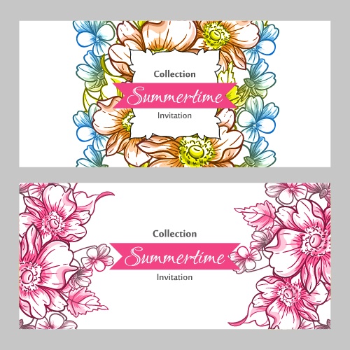 Summertime collection. Romantic botanical invitation. Greeting card with floral background (20 )