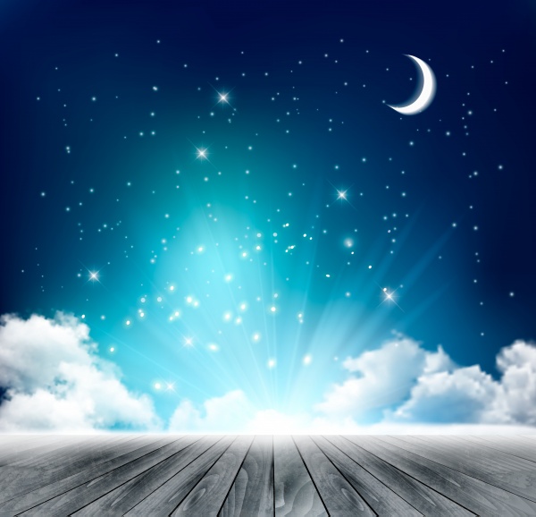 Night sky background with with crescent moon, clouds and stars (14 )