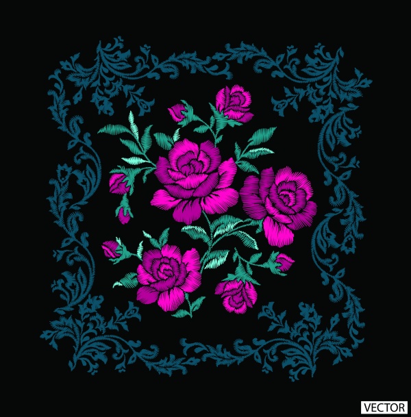 Embroidery Flower Design Vector (6 )